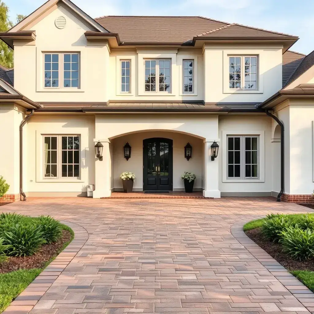 Elegant mansion with a newly installed brick driveway