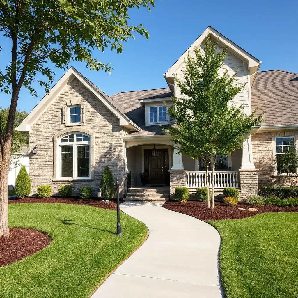 Well-maintained concrete sidewalk winding through a picturesque New Jersey neighborhood