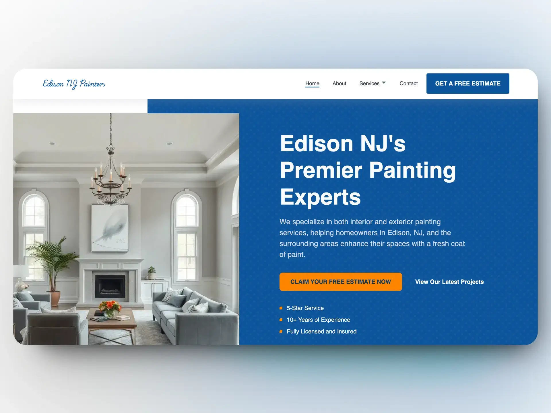 Edison NJ Painters website design template showcasing a modern, clean layout for residential painting services